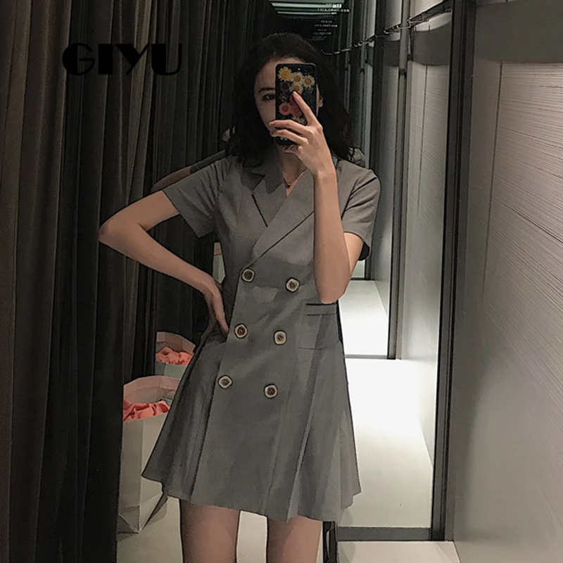 GIYU летнее женское мини платье с v образным вырезом однотонное офисное Vestido