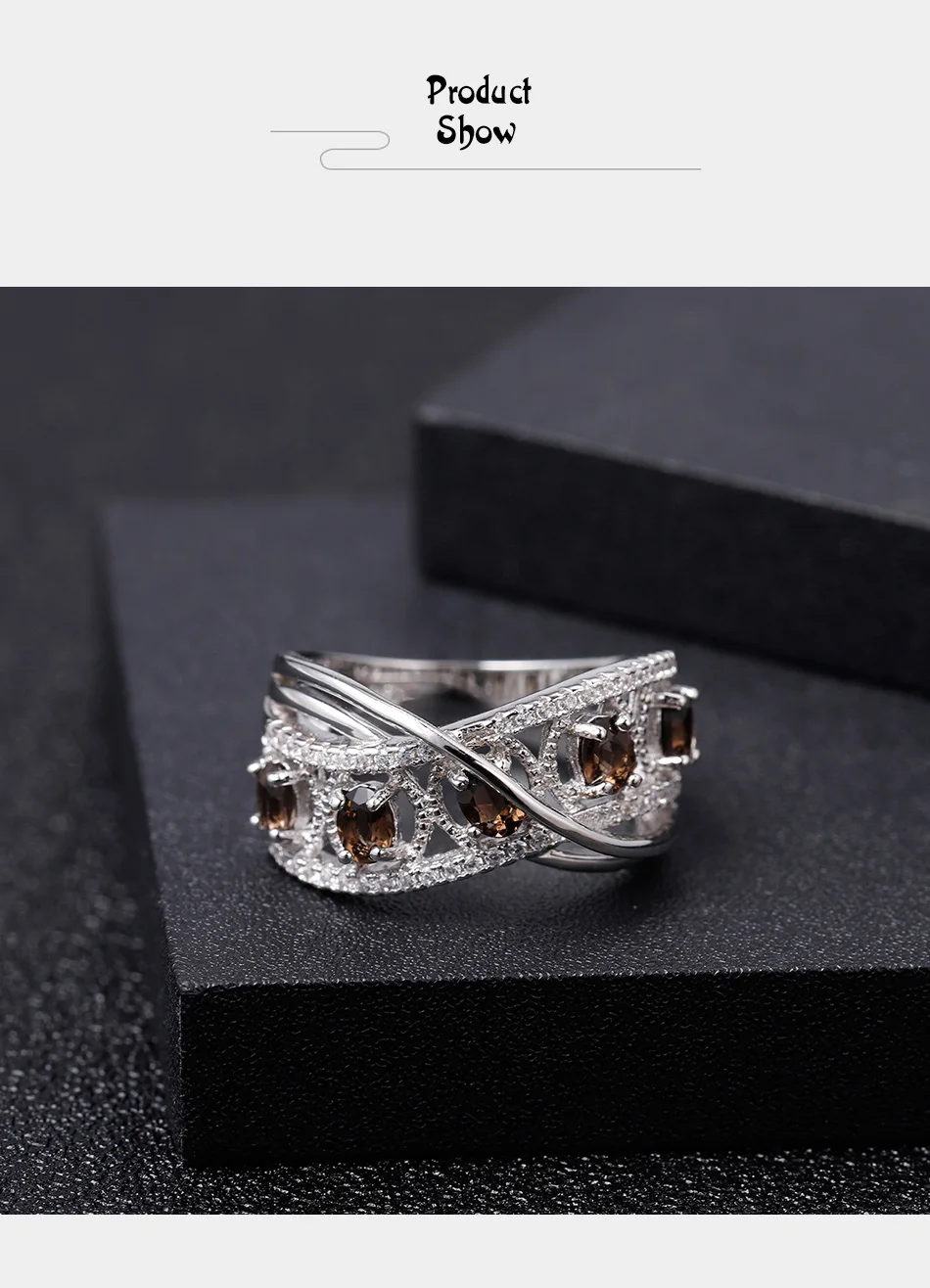 GEM'S BALLET, 0.84Ct, натуральный дымчатый кварц, драгоценный камень, кольца, 925 пробы, серебро, разделенная полоса, вихревое кольцо на палец для женщин, хорошее ювелирное изделие