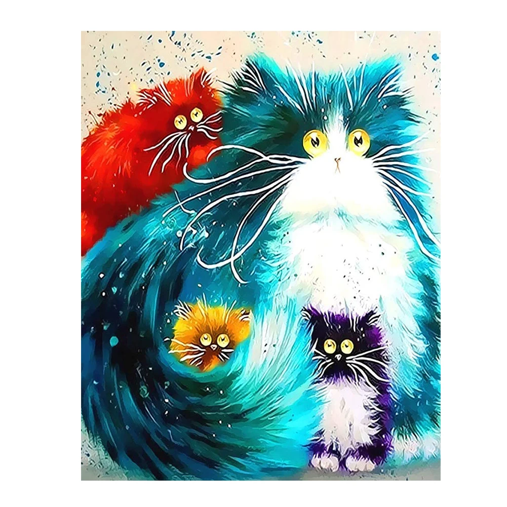 Animal DIY Acrylic Frameless Beginner Bright Color Cat Pattern Pictures Painting By Numbers For Kids Adults Home Decor Gift | Дом и сад