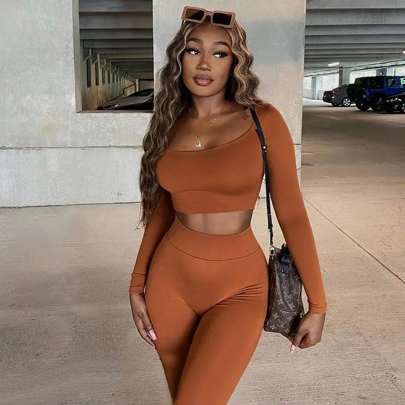 Женская футболка с длинным рукавом и О-образным вырезом + леггинсы для бега