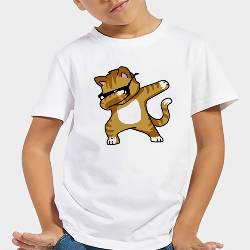 Забавная футболка с принтом Dab dabing Kitty Винтажная графикой для мальчиков и девочек