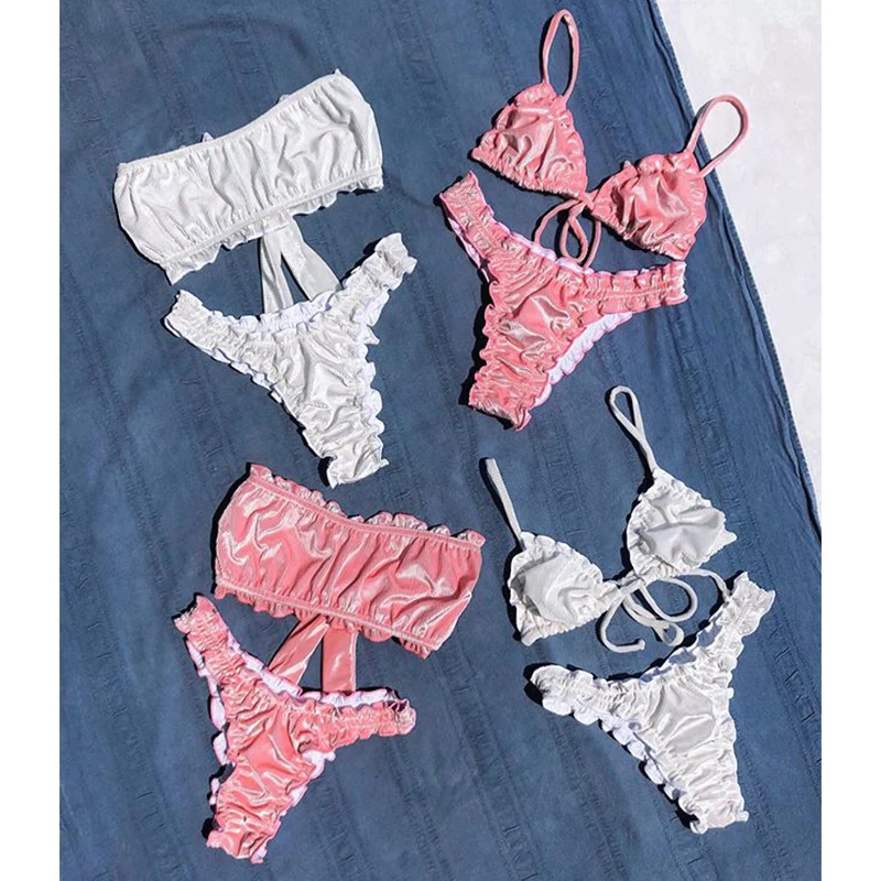 MYTENG сексуальный Бархатный комплект бикини бандо летний купальный костюм с