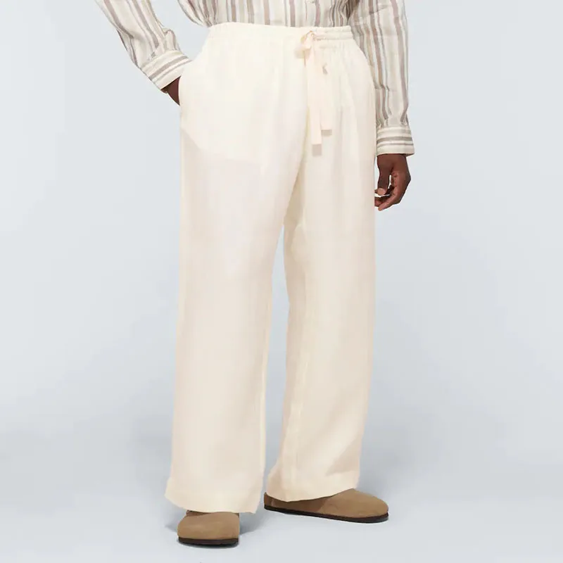 

Men's Loose Wide Leg Linen Pants Fashion Trend Large Size New Simple White Elastic Drawstring Waist Casual Pants