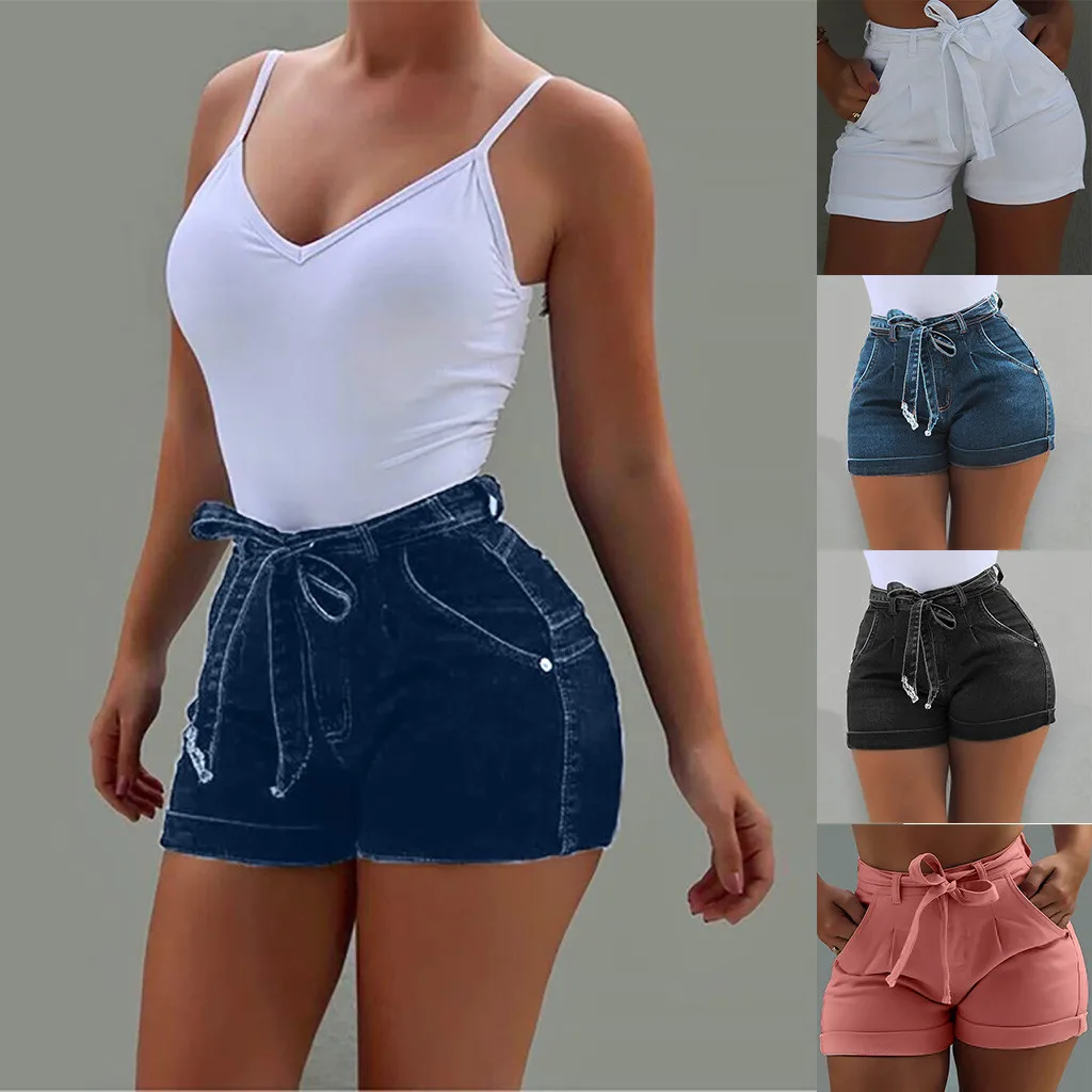 

Women's fashion denim shorts ladies fashion classic summer short jeans pocket wash bow large size denim shorts 40*