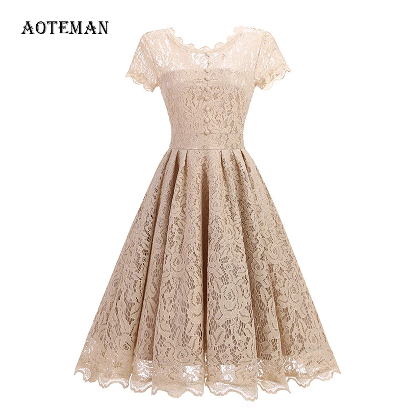 Женское платье с круглым вырезом повседневное винтажное облегающее кружевное