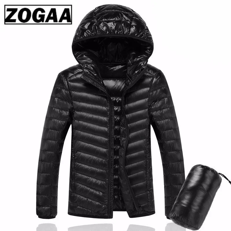 ZOGAA 2019 Мужская зимняя Сверхлегкая куртка пуховик с капюшоном на белом утином пуху
