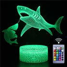 Лампа Акула с 3D иллюзией, 716 меняющихся цветов, ночник для украшения спальни, светодиодный ночсветильник, подарок на день рождения, Рождество, игрушки для детей