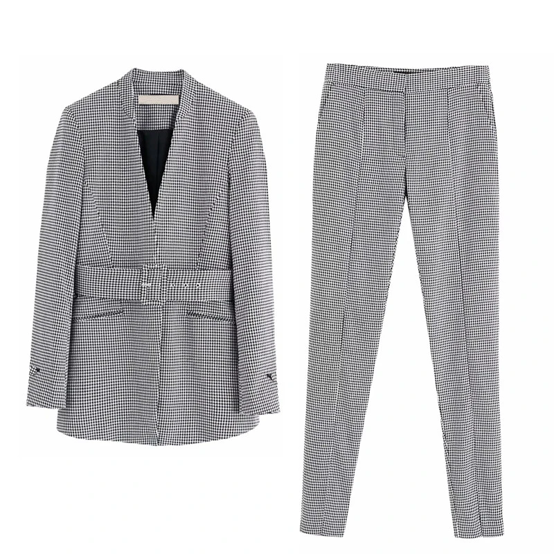 Брюки осенние офисные костюмы для женщин сексуальный v-образный вырез блейзер с