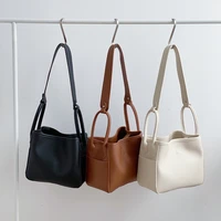 solid color small women handbags korean style designer ladies bucket bag pu leather soft female shoulder bag sets whole sale