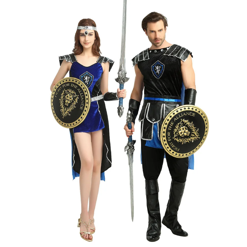 

Halloween Carnival Purim Party Adult Ancient Roman Greek Warrior Gladiator Knight Julius Caesar Costumes for Men Women Couple
