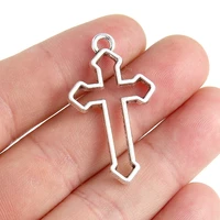 6pcs 38x22mm silver color plated hollow cross pendant hollow cross charm cross pendants jewelry making diy jewelry findings