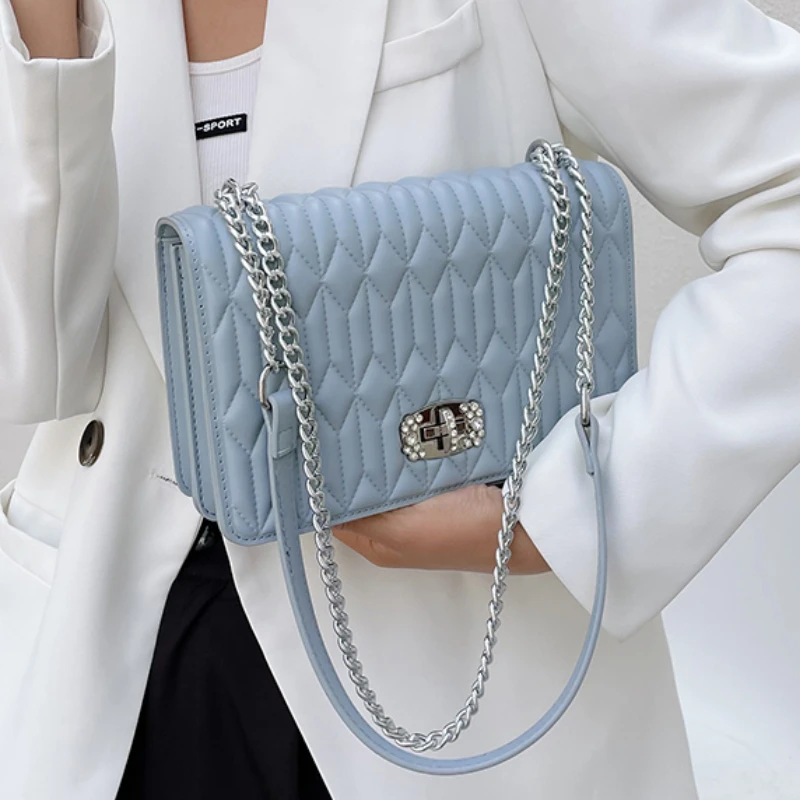 

Fashion PU Leather Women's Handbag 2021 Luxury Brand Chain Strap Shoulder Messenger Bags Small Square Flap Bag Sac A Main