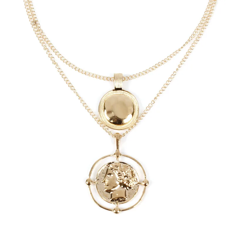 Креативный новый двойной слой медали кулон ожерелье дамы ключицы цепи для женщин