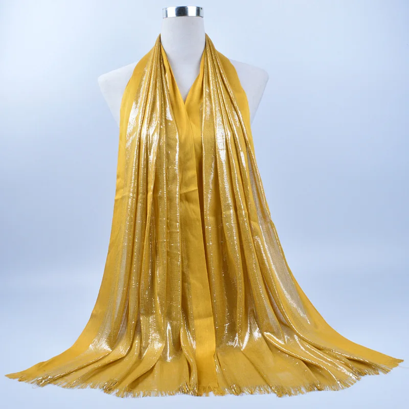 2020 женский Блестящий хиджаб шарф с бахромой блестящий головной платок хлопковый