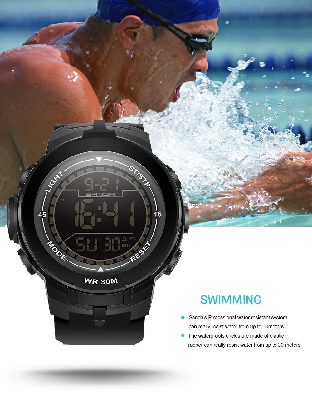 SANDA 340 светодиодный электронные мужские часы Модные Военные Спортивные наручные