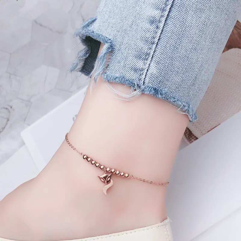 

YUN RUO Fashion Woman Fox Anklet Women Rose Gold Color Titanium Steel Ladies Candy Color Jewelry Gift Never Fade Drop Shipping
