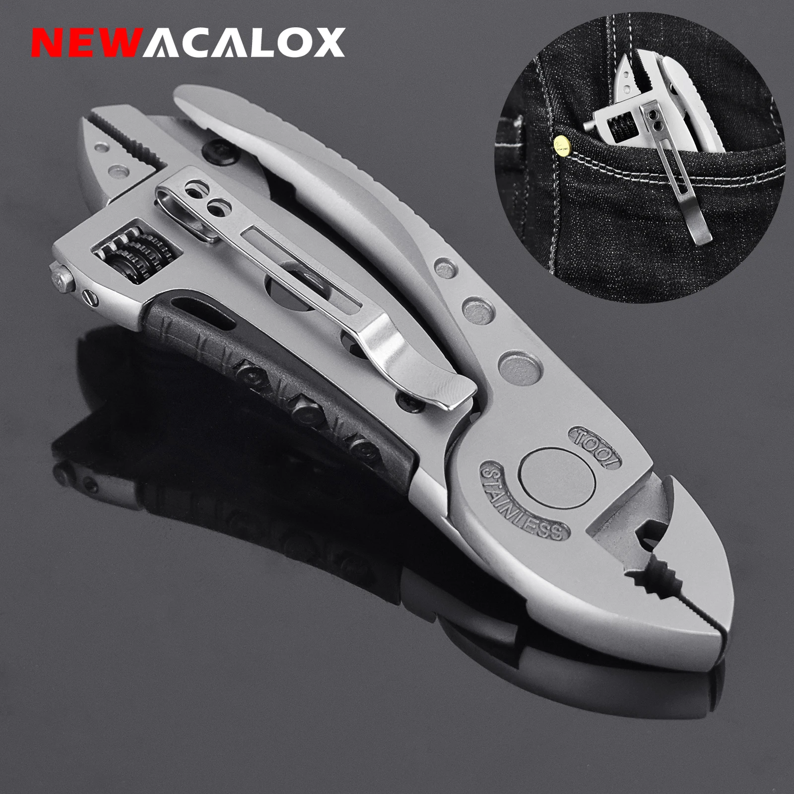 

NEWACALOX Multifuntion Pliers Survival Multi Hand Tools Mini Screwdriver Set Adjustable Wrench Jaw Spanner Pocket Knife Repair