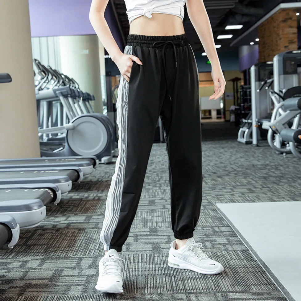 EF8231 свободные штаны для йоги с боковыми полосками женские фитнеса и бега