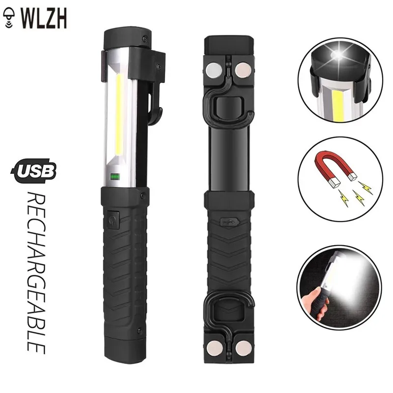 

USB Rechargeable COB Work Light Glare LED Flashlight Lantern With A Powerful Magnet And Hook Suitable For Camping Maintainence