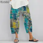 Брюки ZANZEA Женские винтажные с эластичным поясом, штаны-султанки в ретро стиле, хлопково-льняные брюки с цветочным принтом, 5XL, лето 2021