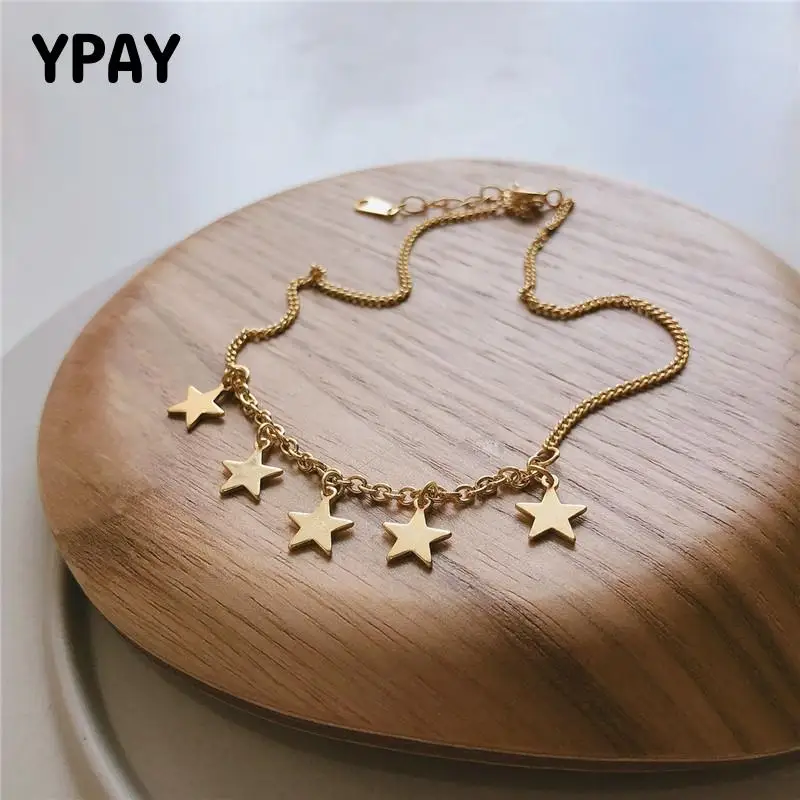 Женский браслет на ногу YPAY Элегантная золотистая цепочка из серебра 925 пробы