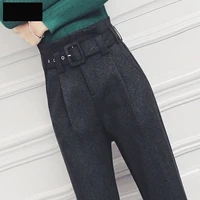 bud shaped pants womens high waist woolen harem pants autumn loose thick capris trousers office lady pencil pants korean style