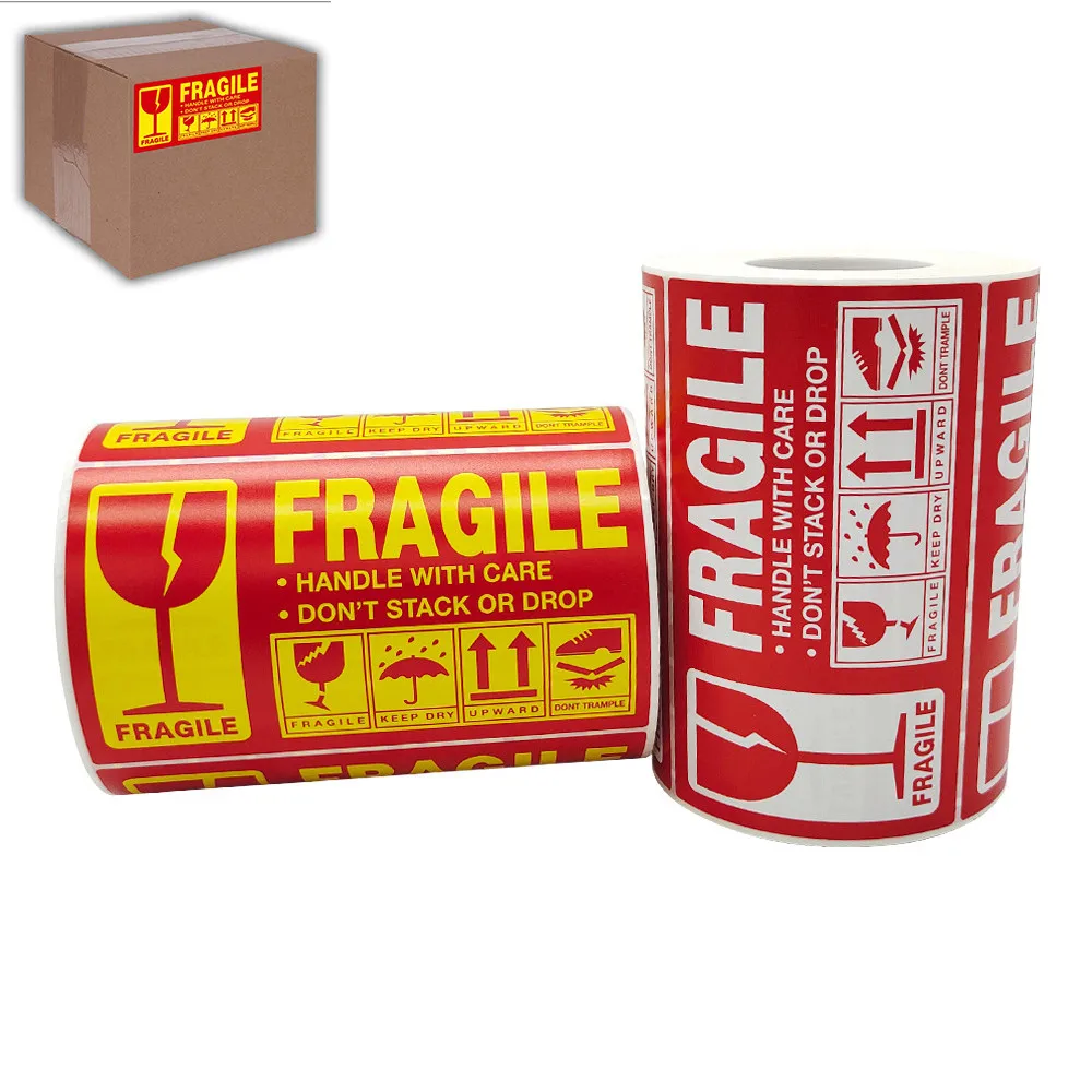 

150/300/500pcspcs/ Roll Fragile Stickers Please Handle With Care Warning Labels For Goods Decoration Наклейки Стикеры Pegatinas