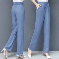 2021 women solid vintage high waist wide leg denim trousers simple all match loose fashion womens chic casual jeans pants
