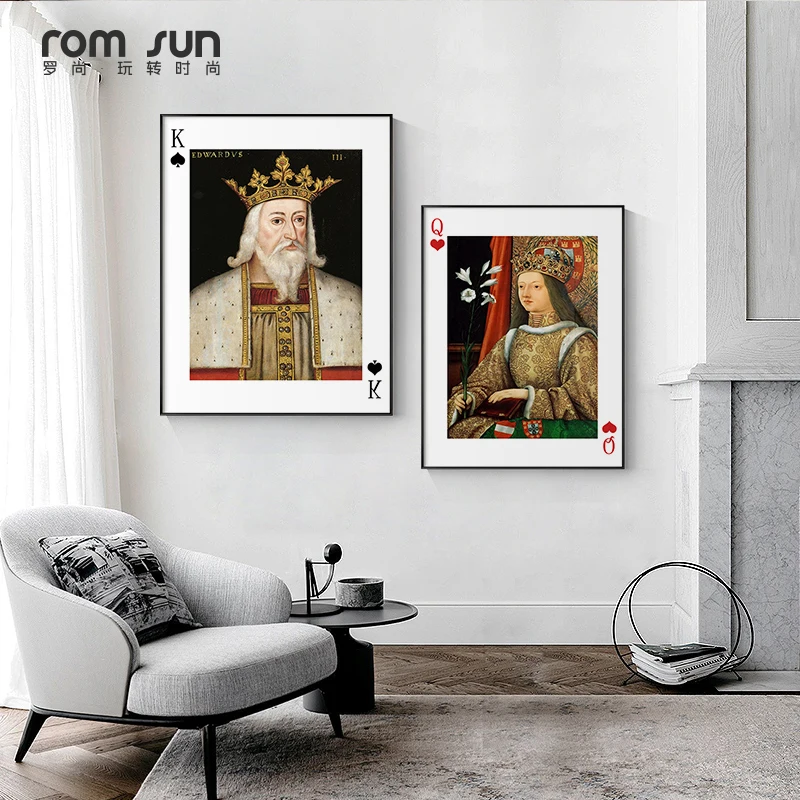 Современные постеры с рисунком покера на холсте и принт винтажные декоративные карты королей и королевы настенные художественные картины для гостиной, спальни, коридора, бара