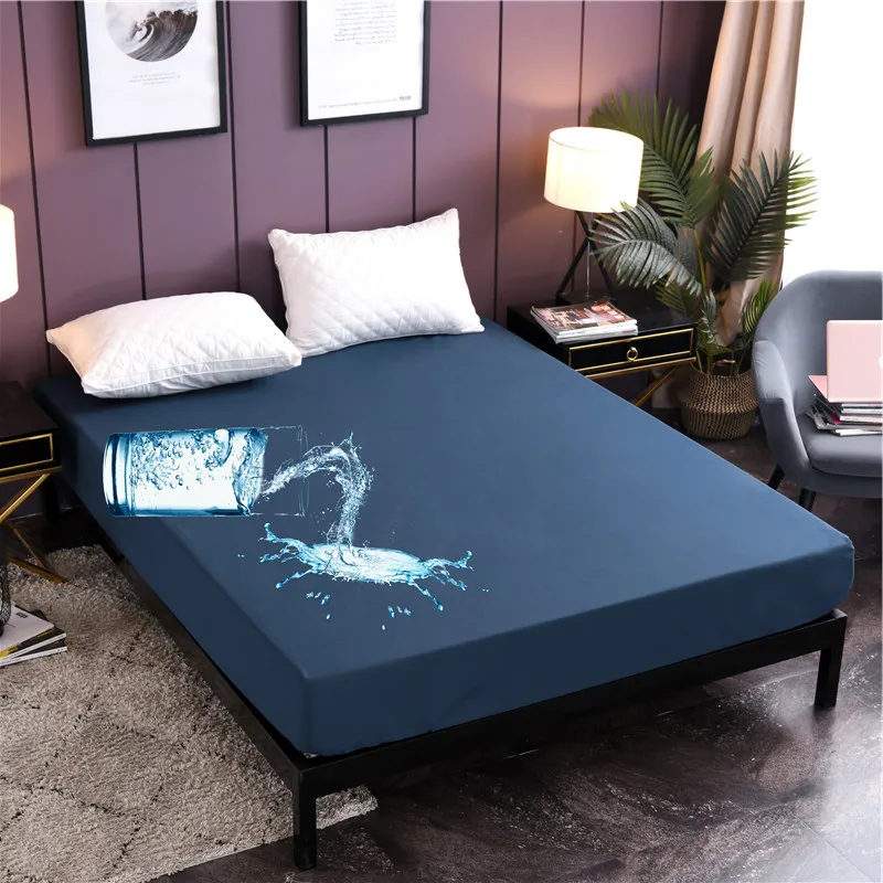 

Waterproof Mattress Cover Anti-mite Hypoallergenic Fitted Sheet Solid Color Breathable Mattress Protector Queen King Size