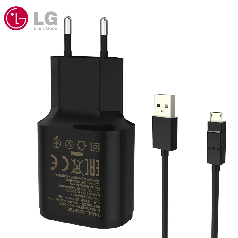 Оригинальное зарядное устройство LG G4 с европейской вилкой, быстрое зарядное устройство для путешествий, 5 В, 1,8 А, с кабелем Micro USB для LG G2, G3, G4, LS740, LS740, P705, F100S, MCS-04ER - Тип штекера: Black Charger Micro