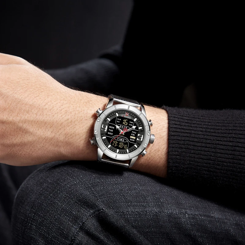 

NAVIFORCE Luxury Brand Sports Stainless Steel Men's Watches Analog Digital Watches Men Digital Waterproof Men Watch Dropshipping