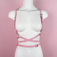trendy harajuku leather harness suspender pink punk women garter sword belt body bondage straps punk club festival rave clothes