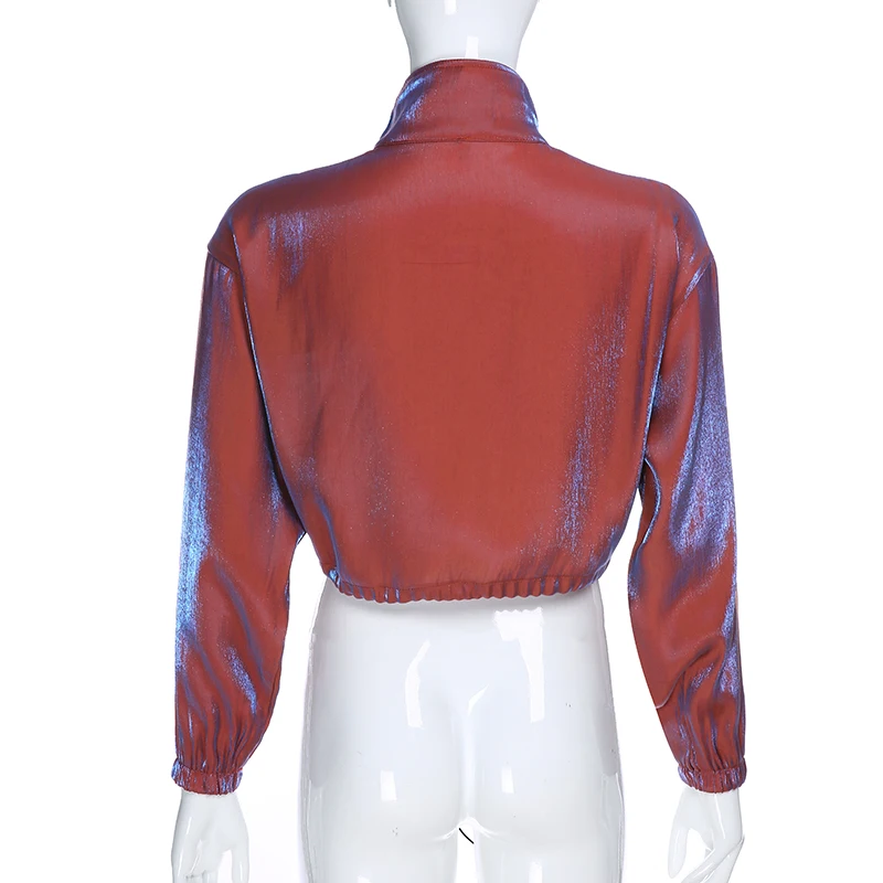 

Loose Shinny Long Sleeve Hoodies Women Turn Down Collar Cropped Streetwear Sweatshirt Adjustable Waist Pullover Hoodie