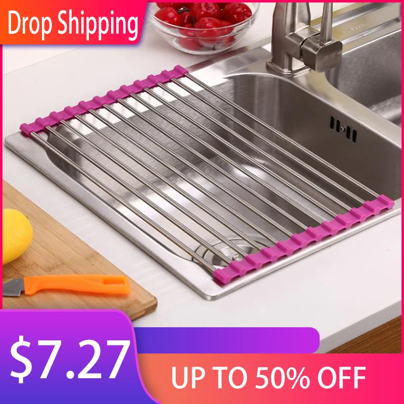 

Roll Up Dish Drying Rack Folding Multipurpose Rustproof Dish Drainers Over Sink For Kitchen Accessories Organizer Sink Filter
