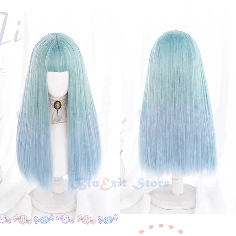 Постепенный смешанный синий парик Лолита Харадзюку Фея сладкий 65 см длинный