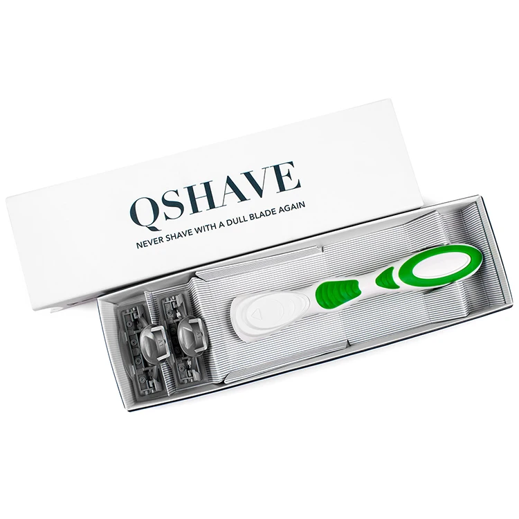 Qshave, зеленый, женский, для бритья, бикини, бритва, на день рождения, День Святого Валентина, подарок для сестры, 1 шт., бритвенная ручка и 6 шт., X3, американское лезвие