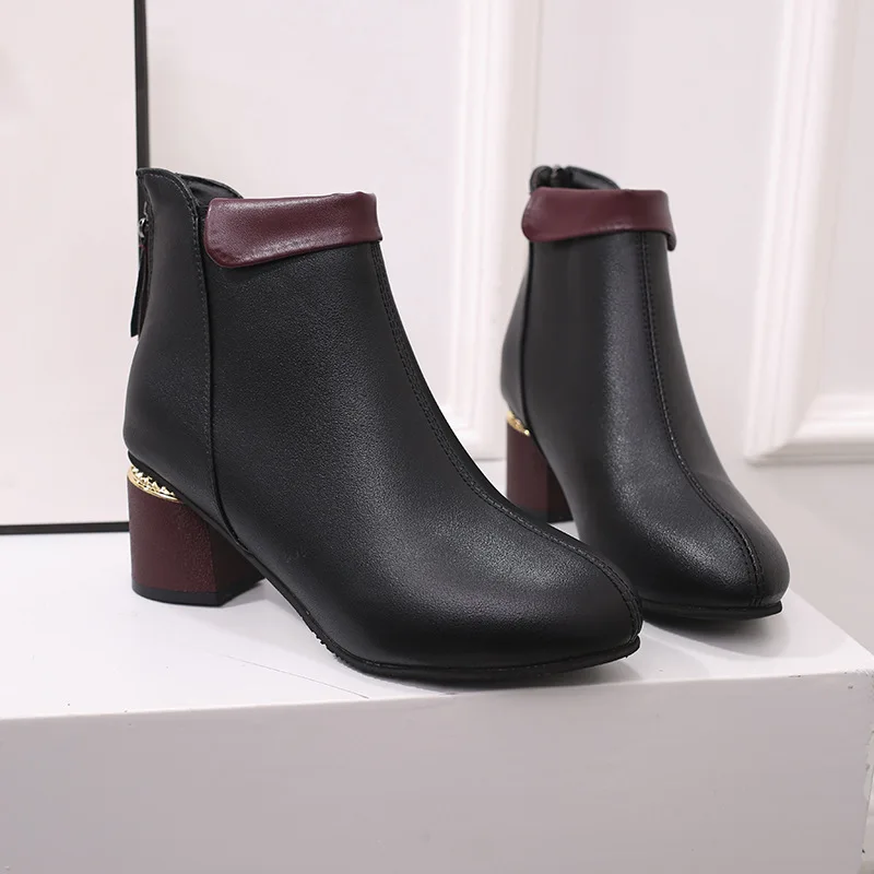 

Женские ботильоны, туфли-лодочки, женская обувь на высоком плюшевом каблуке, модная короткая женская обувь из искусственной кожи с острым н...