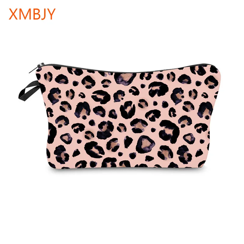 Розовая водостойкая косметичка с леопардовым принтом сумка-Органайзер Женская