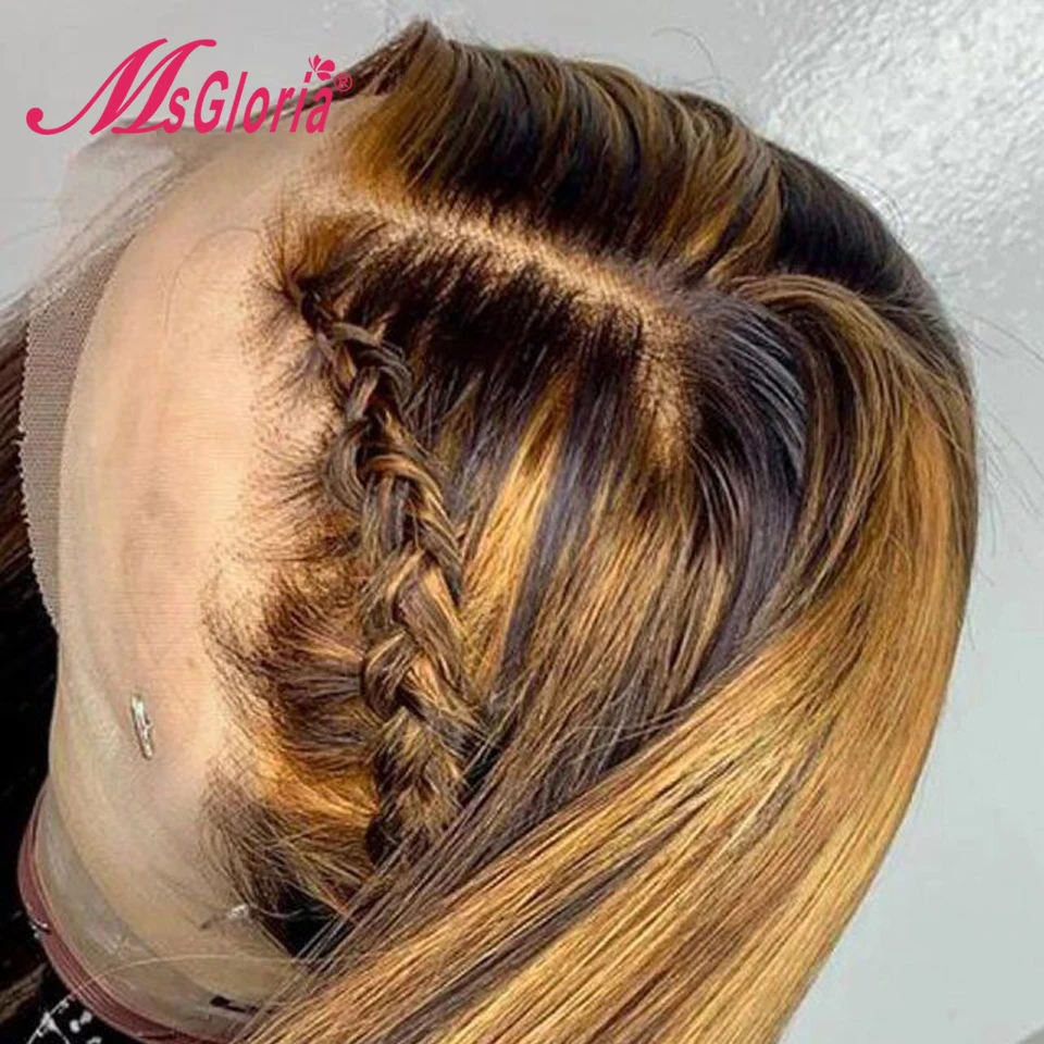 150% Straight Part Lace Front Wig Honey Blonde Brazilian Remy Hair #27 Mix Colored Ombre Human Wigs For Women | Шиньоны и парики