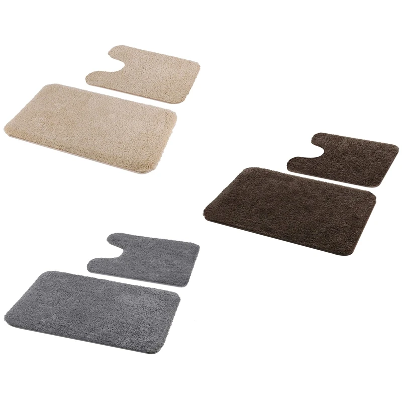 

Bathroom Rugs Set 2 Pieces - Shaggy Soft Bath Mat & U-Shaped Toilet Rug, Non-Slip Machine Wash/Dry Absorbent