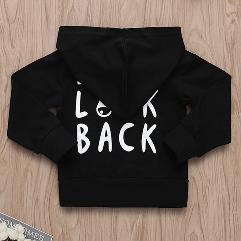 Топы с длинными рукавами для мальчиков черный топ капюшоном и надписью Don't Look Back