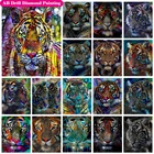 Набор для алмазной живописи сделай сам, картина 5D на молнии с животными, квадратнымикруглыми стразами, с тигром, домашний декор