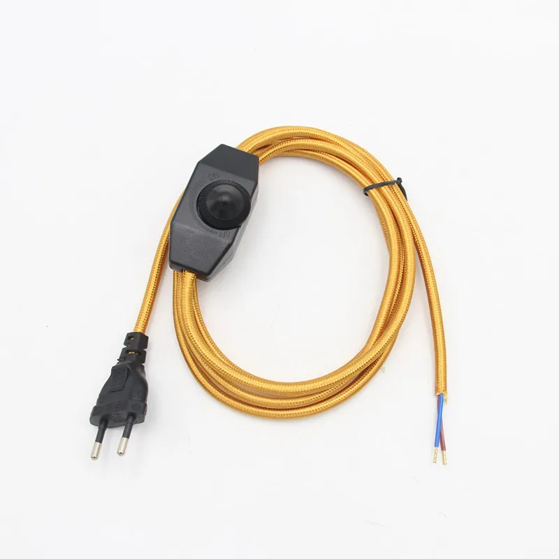 

Шнуры питания с вилкой европейского стандарта переменного тока 220-250 В с диммером, гибкий тканевый плетеный кабель с покрытием, электрический кабель питания