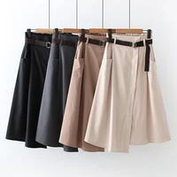 women casual skirts high waist irregular pockets midi skirts fashion simple elegant skirt