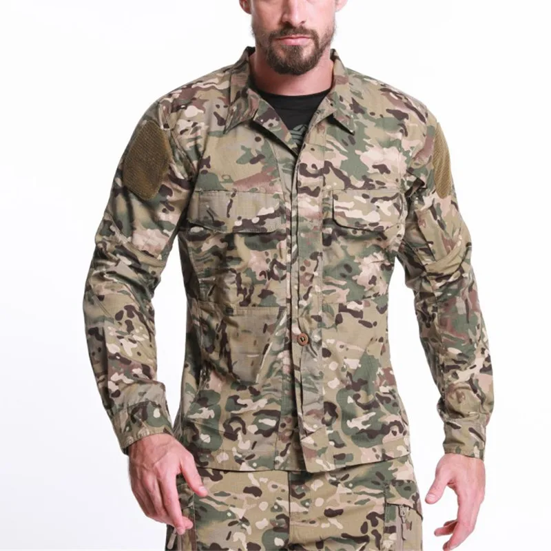 2021 New Top Quality Men's Summer Military Uniform Tactical Camouflage Long Sleeve Shirt Mens Outdoor Work Clothes Combat Suit men s conjoined work clothes high quality durable work wear long sleeve tooling uniform loose casual coveralls
