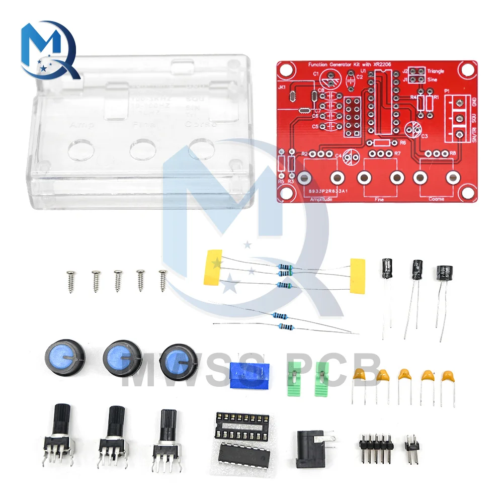 

1Hz-1MHz XR2206 Function Generator Square Wave Signal Module DIY Kit Board Adjustable Frequency Pulse With Cover Box Protect