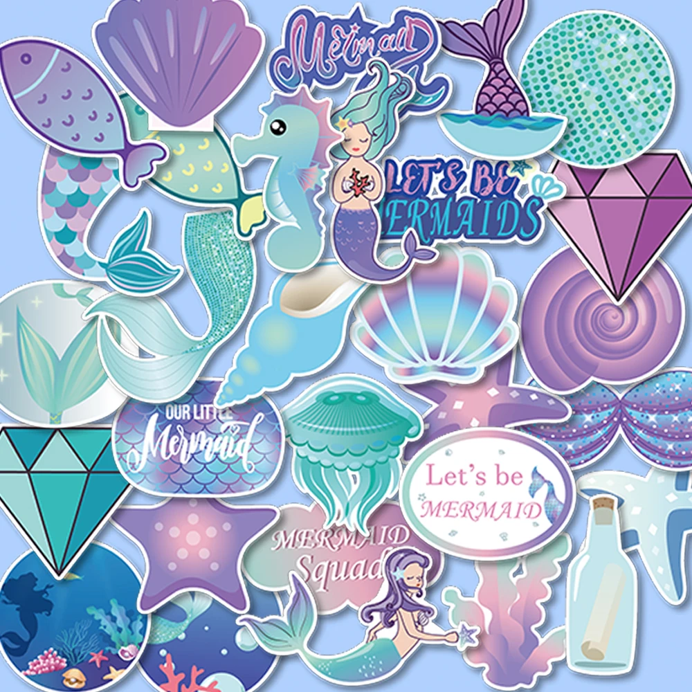 

30pcs Mermaid Party Kids Birthday Let's Be Mermaid Waterproof Sticker Baby Shower Party Decoration Accessories MD02