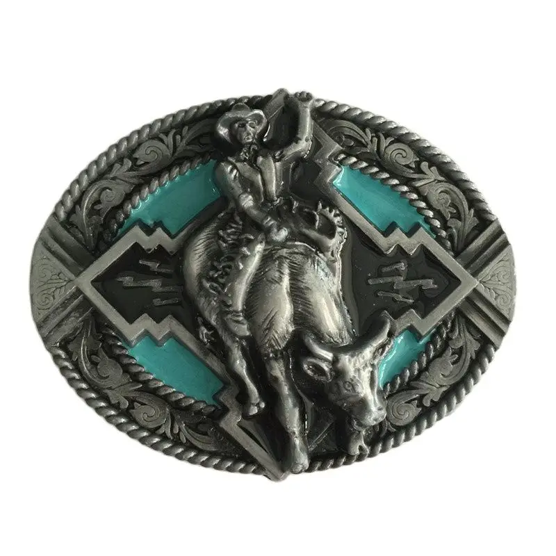 

Western Cowboy Belt Buckle With High Quality 8.6*7cm 82.6g Oval Metal Buckles for Fashion Men Women Belt Head Fit 4cm Wide Belt