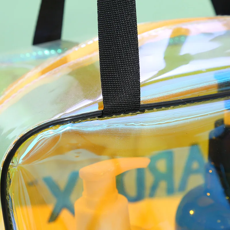 

2020 New Brand Big Large Capacity Waterproof Clear Laser Hologram TPU Handle Zipper Cosmetic Make Up Bags Swim Travel bags